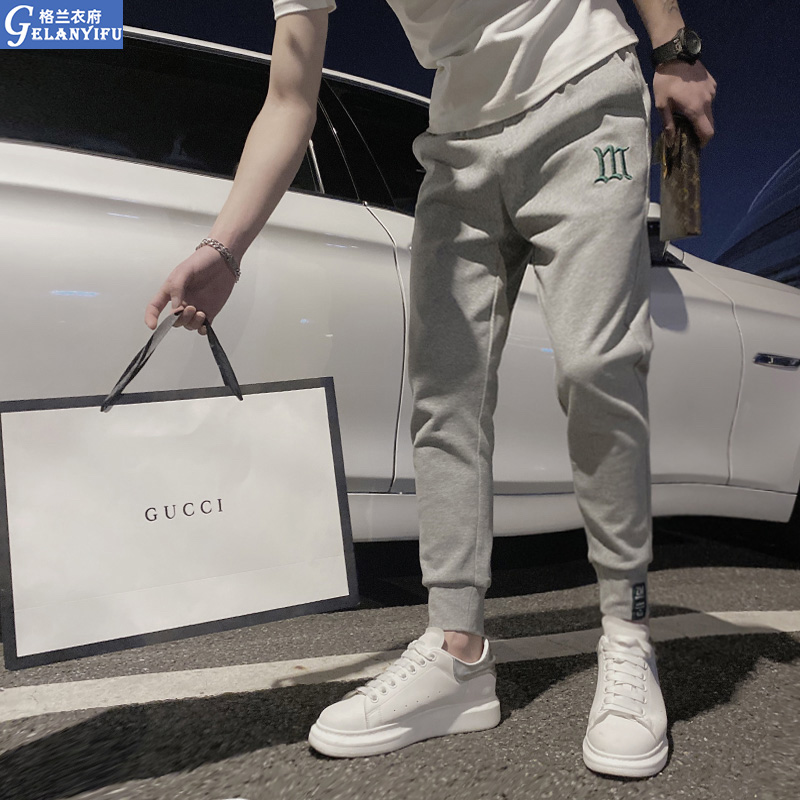 2021 spring and autumn gray sports thick cotton pants men's Tide brand net Red men's pants trend winter plus velvet padded pants casual pants