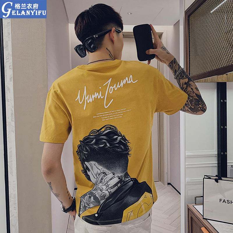 Summer tide short - sleeved men in tide printing T - shirt tide men with half - sleeved handsome 2022 thin half - cut sleeve