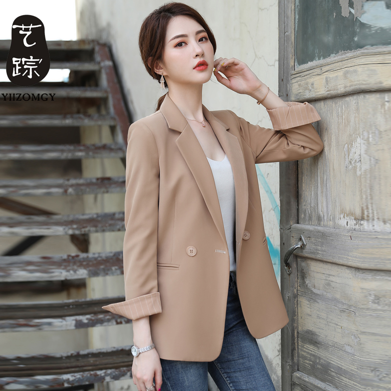 Khaki suit jacket female small spring and autumn new slim Korean version casual temperament fashion suit top
