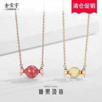 Jin Hongyus original design candy necklace for women Korean version simple forest style clavicle chain strawberry crystal citrine pendant