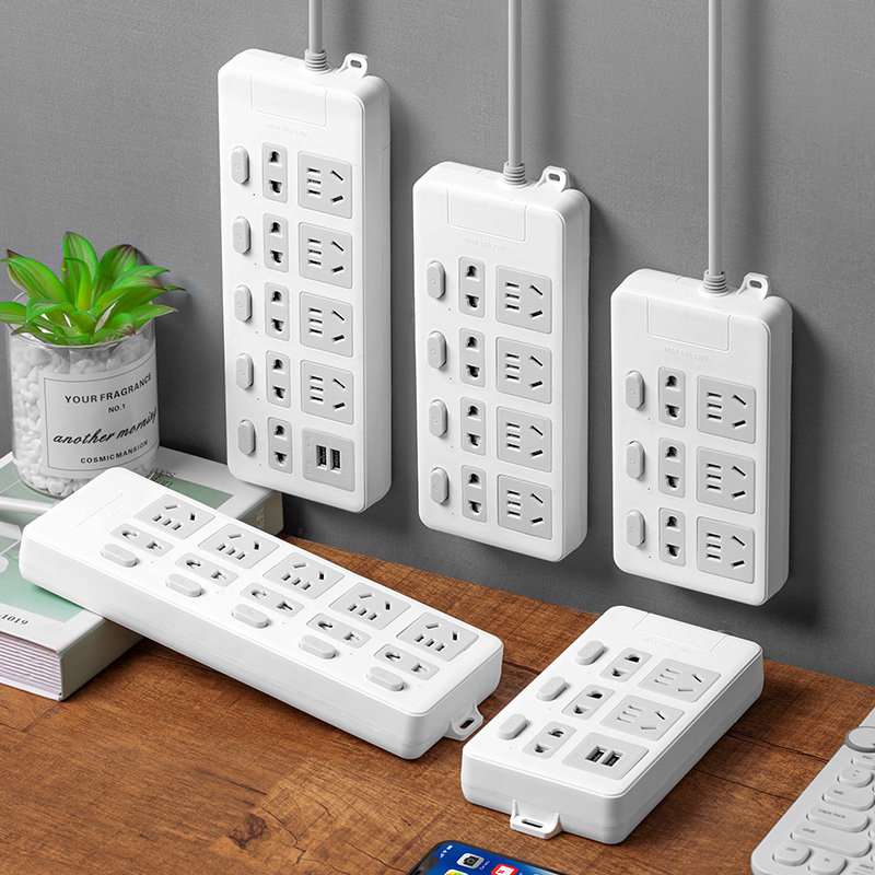 Double row socket multi-functional extension line USB plug board charging household panel porous wall extension line student dormitory safety plug-in battery plug-in 34-five series extension line