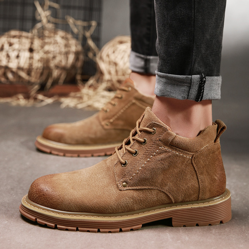 Martins men's English style Korean version of autumn and winter leather tall short boots plus velvet men's frosted fizz shoes