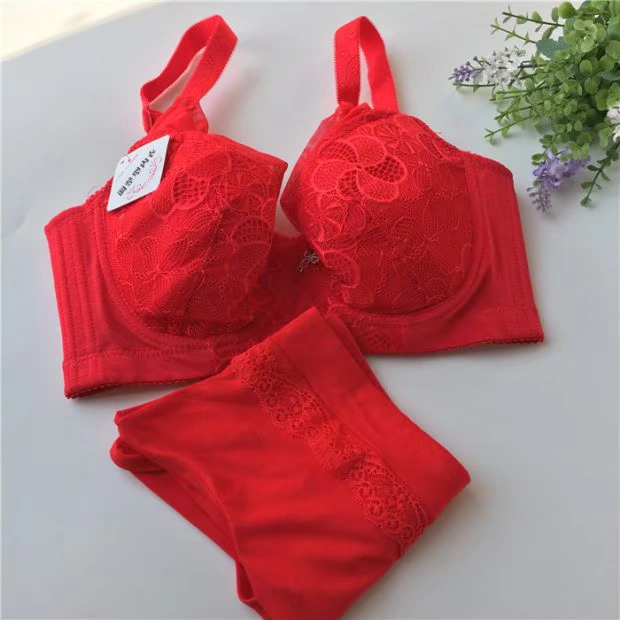 Bộ áo ngực mỏng năm nay phù hợp với màu đỏ lớn không có loại điều chỉnh bọt biển thu thập bộ đồ lót kích thước lớn 75D90C quần lót nữ đẹp