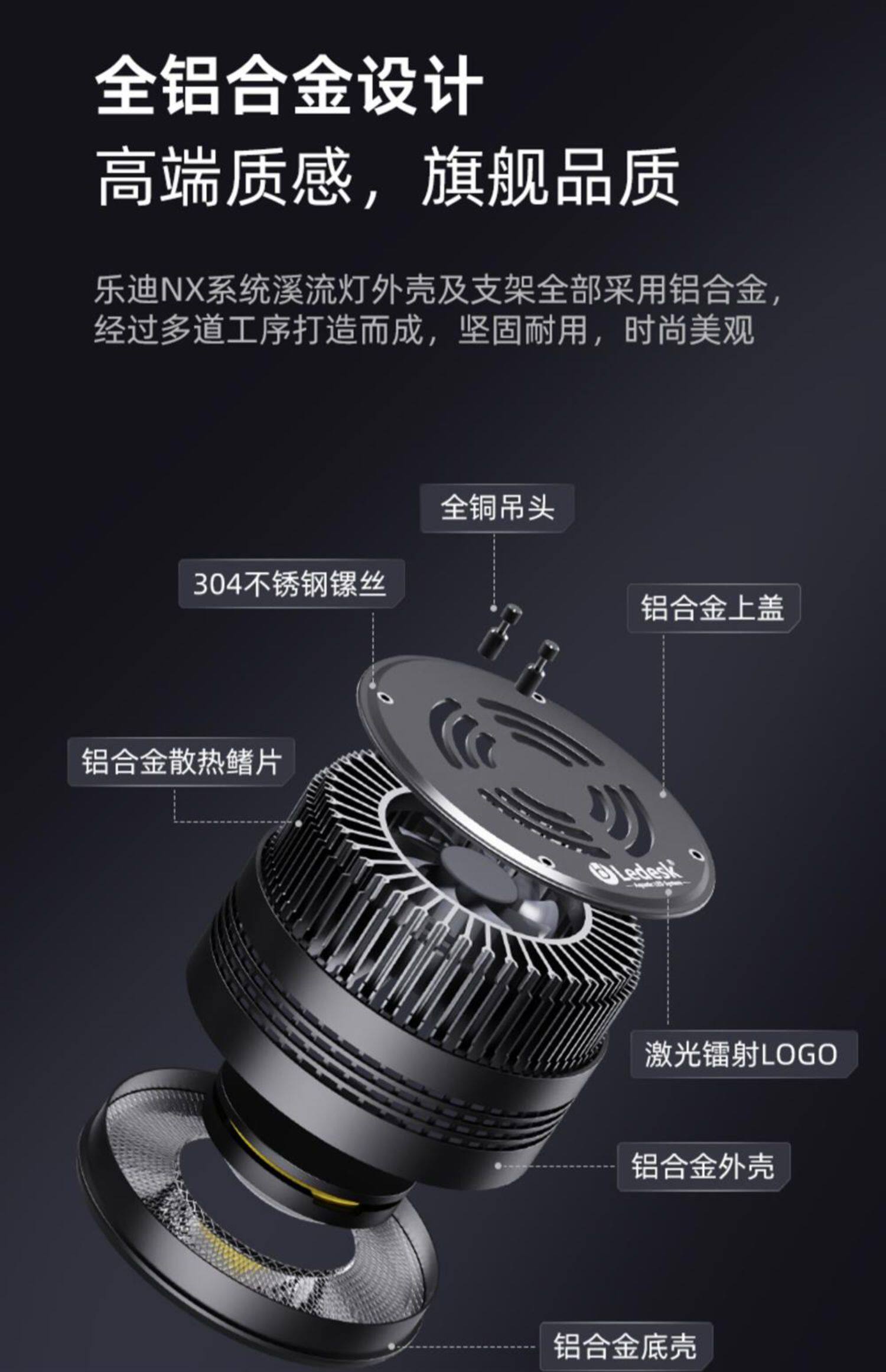 Ledesk乐迪鱼缸灯原生溪流缸灯72w爆藻灯全光谱筒灯飞碟水草扁灯 detail 22