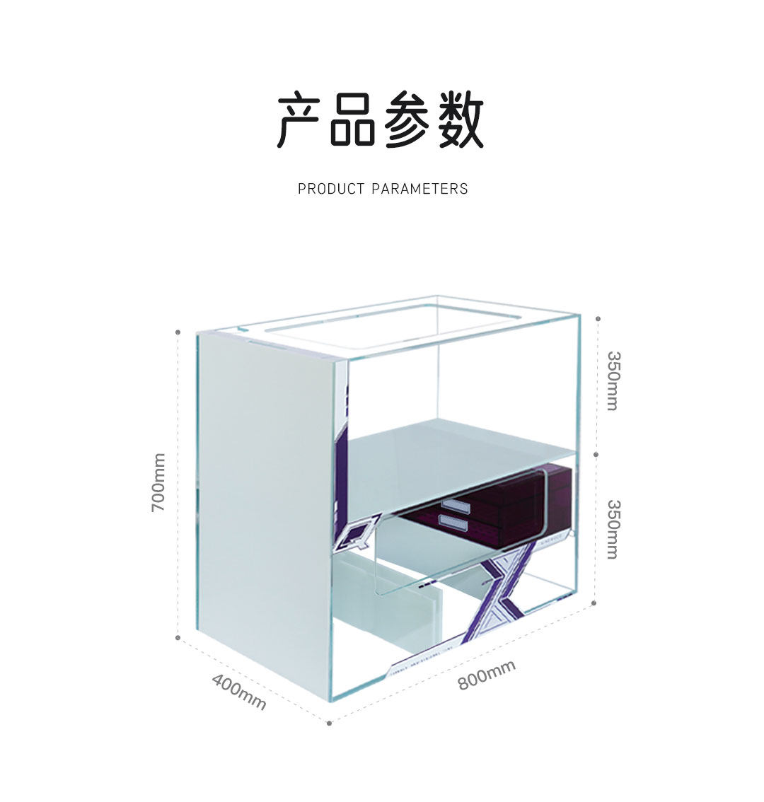 NINEWOOD久物萤火虫80Q左侧极窄溢流超白桌面一体式溪流底滤鱼缸 detail 11
