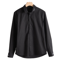 Mens West Lake Pavilion Old (Sen) spring simple embroidery outer lapel embellishment cotton black shirt SM531