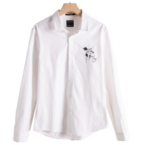 Mens West Lake Pavilion old (Sen) spring suit personality footprint embellishment solid color long sleeve white shirt SM218