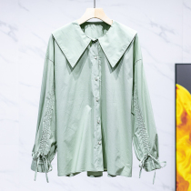 West Lake Pavilion (Ge) Autumn sleeves wrinkled loose cotton shirt OL128