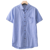 Mens West Lake Pavilion (Yu) Summer dress refreshing blue and white stripes short sleeve cotton shirt YP167 cut mark