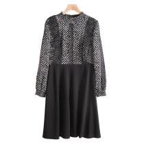 West Lake Pavilion old (Ni) spring lace embellishment stitching fake two high-waisted dress YF081