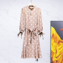 West Lake Pavilion (Ge) Autumn nine-point sleeve ruffle polka dot stand collar dress OL112