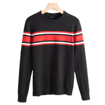 Mens West Lake Pavilion old (Sen) spring dress simple striped color embellishment round neck long sleeve sweater SM215