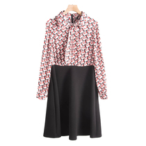 West Lake Pavilion Old (Ni) Spring tie tie lace high waist stitching fake two-piece dress YF033