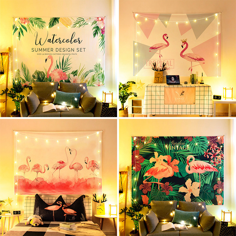 Background Buins Wind Hanging Cloth Fire Birds Nets Red Teenage Hearts Room Decoration Photo Dormitory Bedside Nordic Wall Cloth