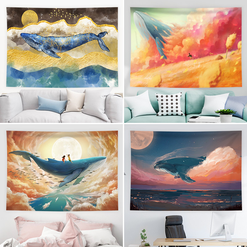 Hanging cloth background cloth ins wind cartoon animation Flying into the whale dormitory room Bed decoration Wall cloth tapestry