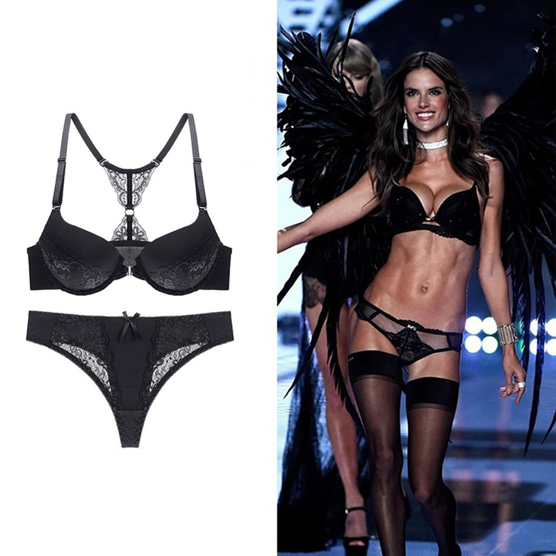 Victoria's Secret Sexy Lace Lingerie Set for Women, Front-Clasp Small Bust Push-Up Bra with Butterfly Back Design