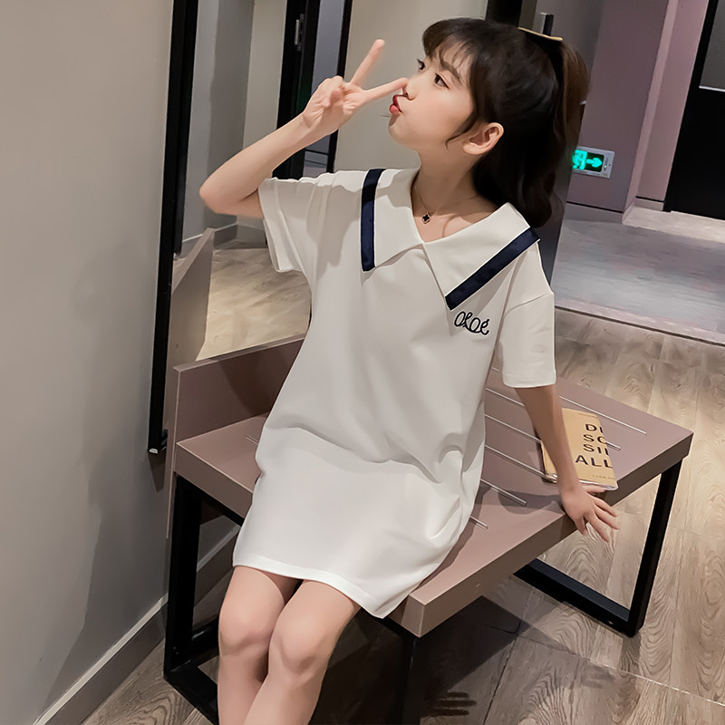 Girl Foreign Dress 2022 Summer New CUHK Child Navy Collar College Wind Polo Women's Treasure Casual Polo Skirt Tide