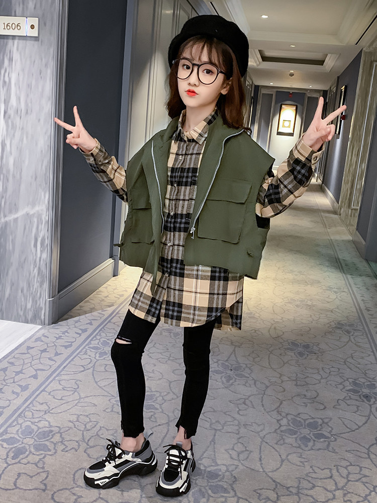 Korean girl big girl net red suit Western style autumn 2022 new Korean version of the fashion version of the children's tooling two-piece tide