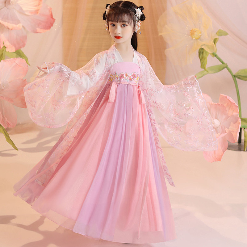 Girls Hanfu children's ancient style spring and autumn clothes Tang suit super fairy skirt little girl guzheng performance dress dress fashion