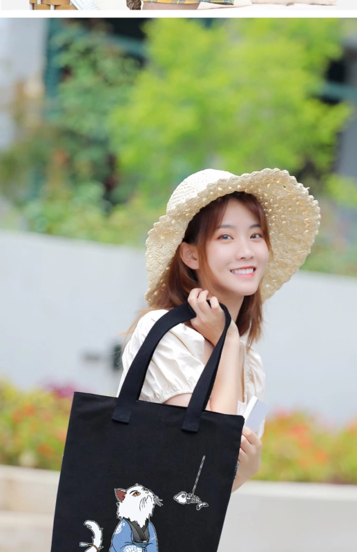 Túi vải mèo nhật bản ulzzang phiên bản hàn quốc của nữ sinh Harajuku túi tote đeo một bên dung tích lớn kiểu lười - Túi xách nữ