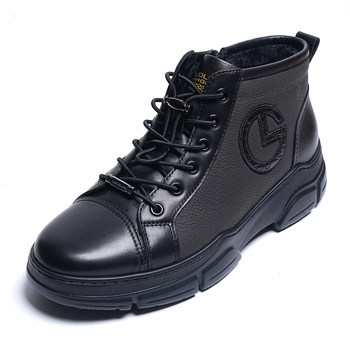 Goldlion men's shoes 2024 winter new genuine leather velvet thick-soled casual leather boots men's martin boots men's cotton shoes boots