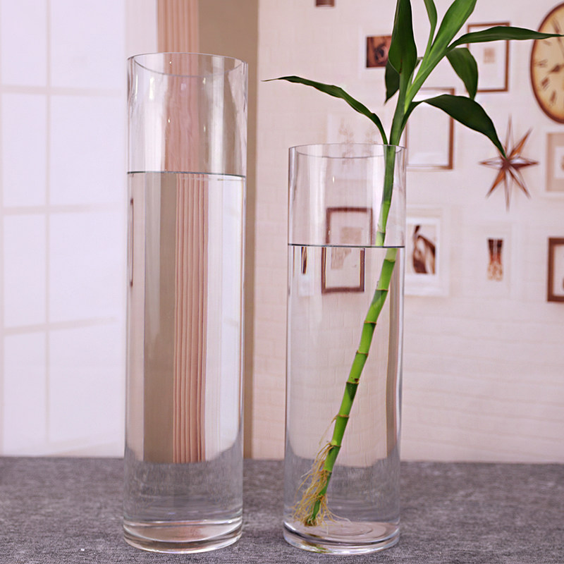Special large number vase glass transparent high 60cm flower arrangement silver willow rich and expensive bamboo 50 cm cylindrical straight cylinder floor large L