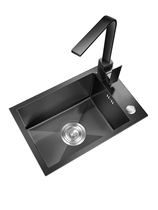 Kitchen small single basin SUS304 stainless steel sink black nano wash basin brushed thickened large single slot handmade basin