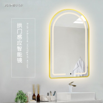 Light luxury dressing table mirror with lamp bathroom smart mirror wall hanging brass gold aluminum alloy decorative mirror