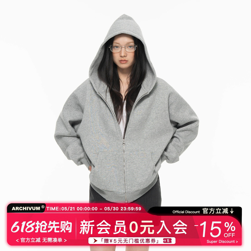 Archivum Gray Loose Oversized Hooded Pullover Sweatshirt for Women, Air Layer Oversize Thick Coat Archivum Gray Loose Oversized Hooded Pullover Sweatshirt for Women, Air Layer Oversize Thick Coat