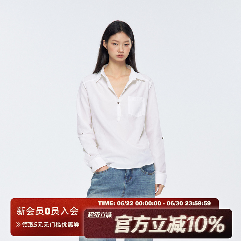Archivum Summer Linen Blend Three-Button V-Neck Mid-Sleeve Lapel Loose Casual Lazy Style Long-Sleeve Shirt Archivum Summer Linen Blend Three-Button V-Neck Mid-Sleeve Lapel Loose Casual Lazy Style Long-Sleeve Shirt
