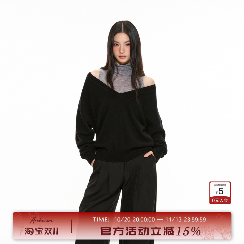 Archivum Deep V-Neck Two-Piece Set Knitted V-Neck Sweater Turtleneck Vest Two-Piece Set Loose Versatile Suit for Autumn Archivum Deep V-Neck Two-Piece Set Knitted V-Neck Sweater Turtleneck Vest Two-Piece Set Loose Versatile Suit for Autumn