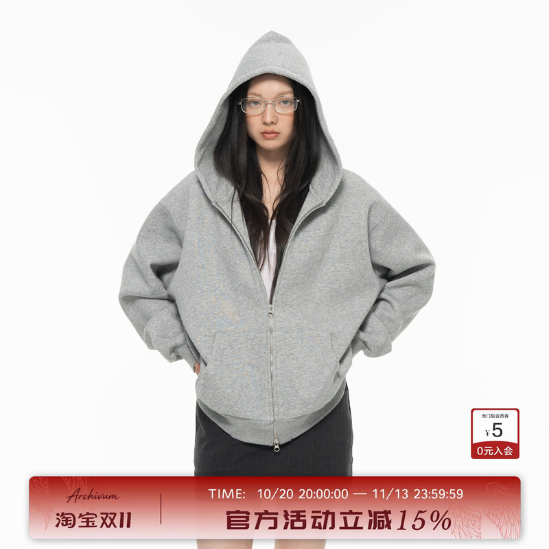 Archivum Gray Loose Oversized Hooded Pullover Sweatshirt for Women, Air Layer Oversize Thick Coat Archivum Gray Loose Oversized Hooded Pullover Sweatshirt for Women, Air Layer Oversize Thick Coat