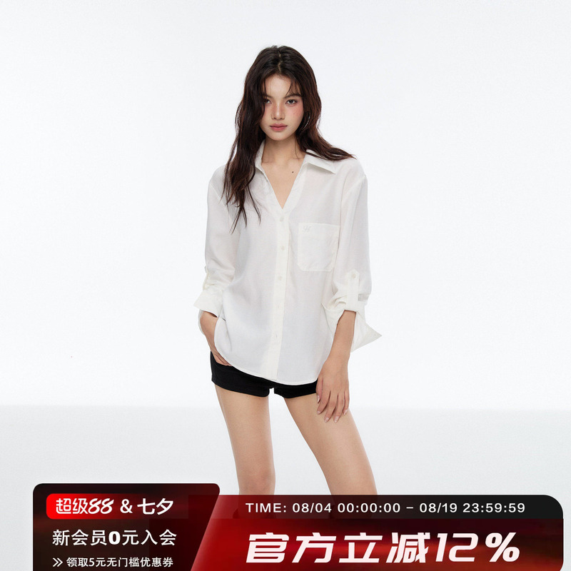 Archivum White V-Neck Old Money Style Loose Casual Relaxed Linen and Tencel Blend Long-Sleeve Shirt