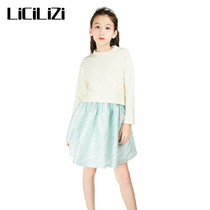 LiCiLiZi particle girl blue skirt cotton summer new children pleated Princess short yarn skirt