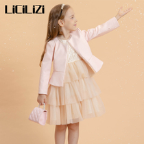 LiCiLiZi particle girl lace round neck leather coat waist shoulder slim lady early autumn winter pink top