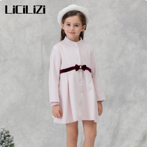 LiCiLiZi particle girl pink collar woolen coat long sleeve 2021 early autumn bow belt top