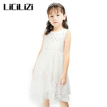 LiCiLiZi particle girl pink embroidered dress round neck waist 2020 Spring and Autumn new vest princess dress