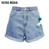 Vero Moda Шорты, весенние летние штаны, розовые джинсы для отдыха, высокая талия, оверсайз