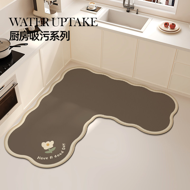 Kitchen special floor mat kitchen mat household l-shaped L carpet oil-absorbent, water-absorbent, dirt-resistant anti-slip water-absorbent mat entrance mat
