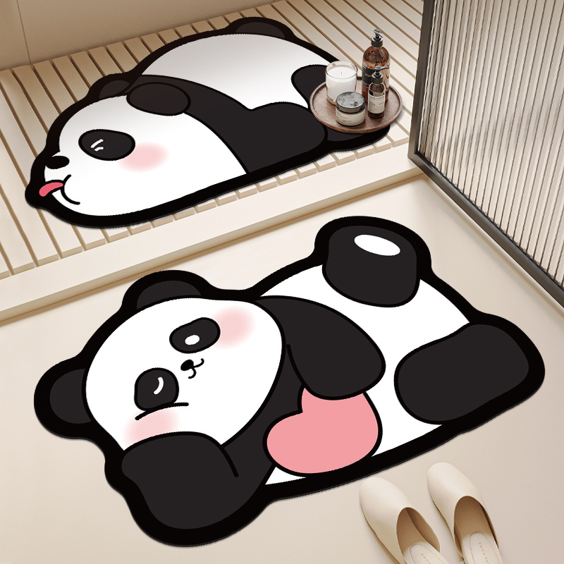 Bathroom Floor Mat, Household Soft Diatomaceous Earth Mat, Bathroom Absorbent Quick-Drying Mat, Toilet Entrance Mat, Non-Slip Panda Carpet