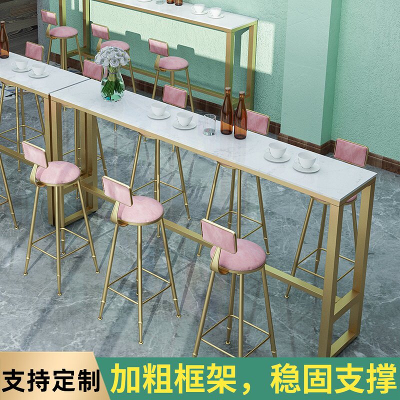 Nordic light luxury marble bar table and chair Simple household wall and window high foot table Milk tea shop bar long narrow table