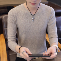 Autumn sweater men Korean slim trend gray mens sweater long sleeve personality V-neck sweater thin my