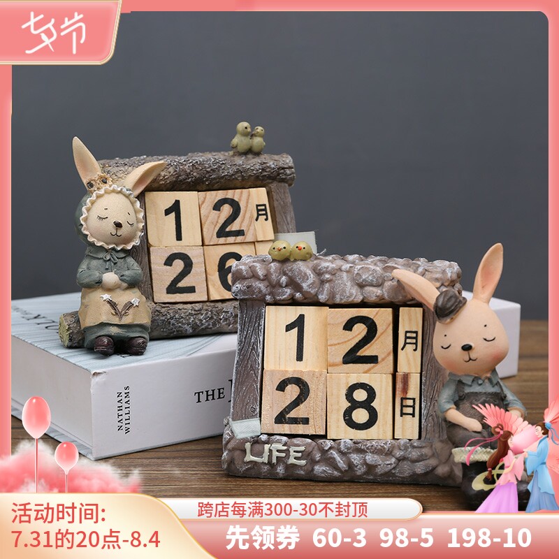 Creative Woody Calendar Time Date Card Hem Pieces Table Decorations Desktop Little Rabbit Kindergarten Photo Props