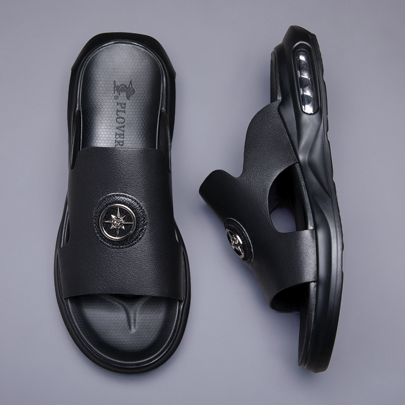 2022 new summer men's sandals first layer cowhide leather word slippers men tide outside wearing trend sandals men