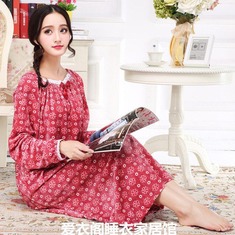 Mùa xuân và mùa đông và mùa đông kích thước lớn chất béo MM siêu mềm san hô nhung dài tay dài váy ngủ nữ công chúa lỏng lẻo đồ ngủ nhà phụ nữ mang thai đồ lót đẹp
