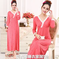 Mùa xuân và mùa thu phương đông gợi cảm V-cổ cotton dài váy ngủ nữ mùa hè kích thước lớn tay áo dài công chúa đồ ngủ ao ngu dep quyen ru