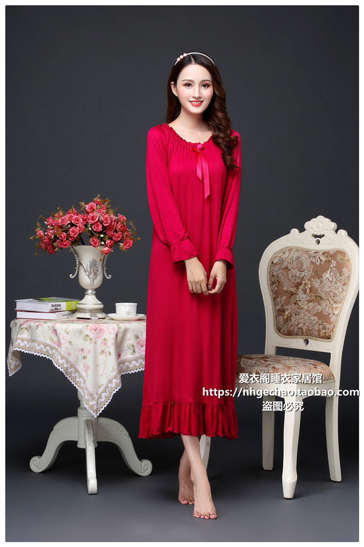 Váy cotton dài tay gợi cảm dài kiểu váy ngủ nữ mùa xuân và mùa đông và mùa đông cộng với size váy chất béo công chúa MM váy ngủ váy sát nách