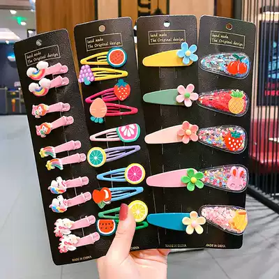 Korean children's simple headwear Net red side bangs clip girls color flower hairclip cute hairclip hair accessories