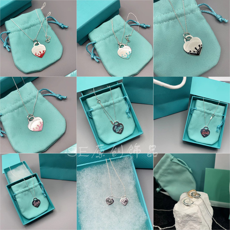New Splash-Ink Heart Necklace Love Letter Heart Pendant Necklace Double Ring Interlocking Light Luxury High-End Clavicle Chain