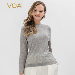 VOA60支精纺小纯羊绒半高领长袖直筒柔软淑女多色可选套头针织衫